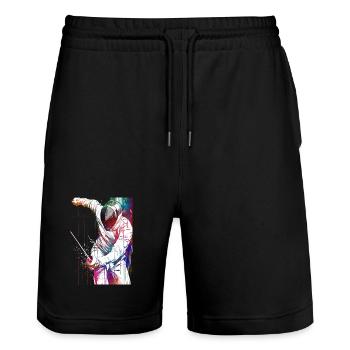 Fencing sport art #fencing #sport - Stanley/Stella Trainer Unisex Organic Jogging Shorts - black - Front - Nik (191cm) & Marisol (170cm)