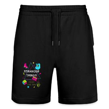 80er Neon Retro Gaming - Stanley/Stella Unisex Bio Joggingshorts Trainer  - Schwarz - Vorne - Nik (191cm) & Marisol (170cm)