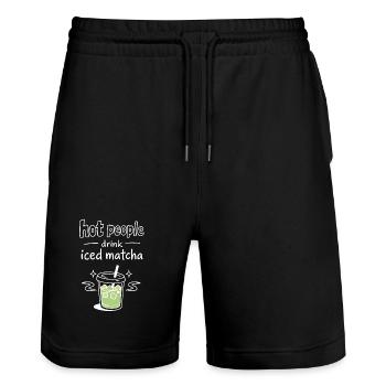 Hot People Drink Iced Matcha Statement - Stanley/Stella Trainer Unisex Organic Jogging Shorts - black - Front - Nik (191cm) & Marisol (170cm)