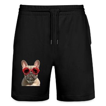 Französische Bulldogge French Bulldog Frenchie - Stanley/Stella Trainer Unisex Organic Jogging Shorts - black - Front - Nik (191cm) & Marisol (170cm)