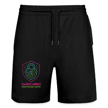 Shield 0xSecure Cyber-Penetrationstester - Stanley/Stella Unisex Bio Joggingshorts Trainer  - Schwarz - Vorne - Nik (191cm) & Marisol (170cm)