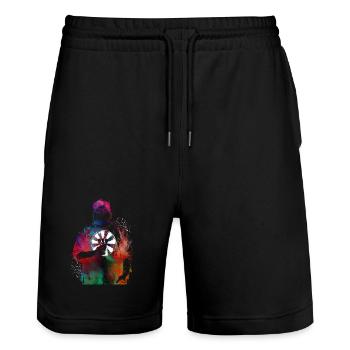 Dartspieler-Sportkunst #darts #sport - Stanley/Stella Unisex Bio Joggingshorts Trainer  - Schwarz - Vorne - Nik (191cm) & Marisol (170cm)