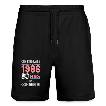 Originale – 1986 – 40 ans de conneries - Short de jogging bio TRAINER Stanley/Stella unisexe - noir - Devant - Nik (191cm) & Marisol (170cm)