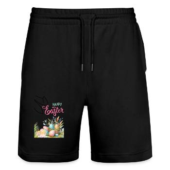 Pastel Easter Basket and Eggs - Stanley/Stella Trainer Unisex Organic Jogging Shorts - black - Front - Nik (191cm) & Marisol (170cm)