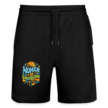 Women in Construction Craftswomen Retro Power - Stanley/Stella Trainer Unisex Organic Jogging Shorts - black - Front - Nik (191cm) & Marisol (170cm)