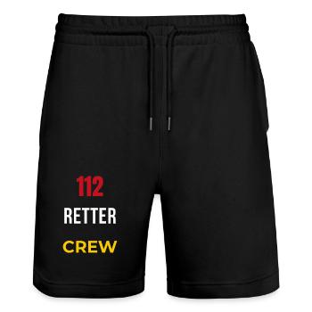 112 Retter Crew – Feuerwehr & Blaulicht Team - Stanley/Stella Unisex Bio Joggingshorts Trainer  - Schwarz - Vorne - Nik (191cm) & Marisol (170cm)