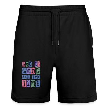 Gott ist gut zu jeder Zeit Retro Glaube - Stanley/Stella Unisex Bio Joggingshorts Trainer  - Schwarz - Vorne - Nik (191cm) & Marisol (170cm)