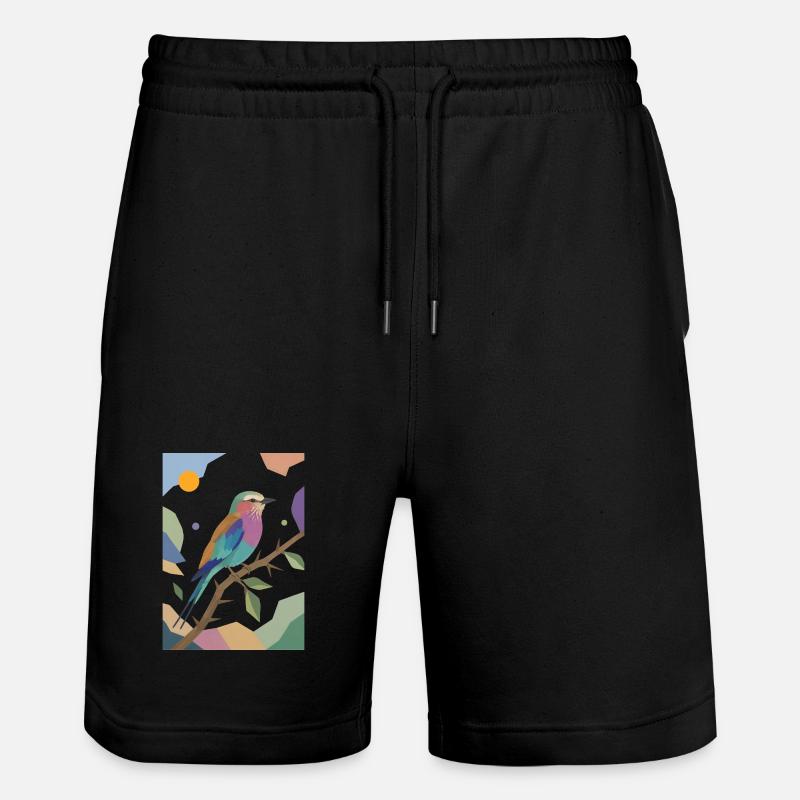 Bunter Vogel Fliederbrustwalze Design  - Stanley/Stella Unisex Bio Joggingshorts Trainer  - Schwarz