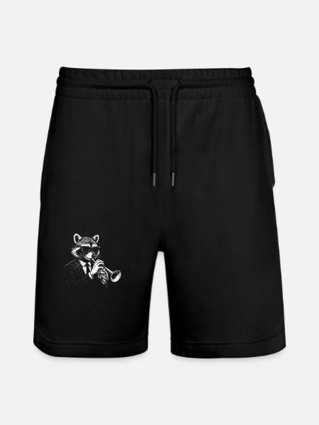 Raccoon plays trumpet a Jazz Music - Stanley/Stella Trainer Unisex Organic Jogging Shorts - black