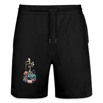 Korean Tiger Spirit - Stanley/Stella Trainer Unisex Organic Jogging Shorts - black - Front - Nik (191cm) & Marisol (170cm)