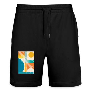 Abstrakte Geometrie mit organischen Formen Retro  - Stanley/Stella Unisex Bio Joggingshorts Trainer  - Schwarz - Vorne - Nik (191cm) & Marisol (170cm)