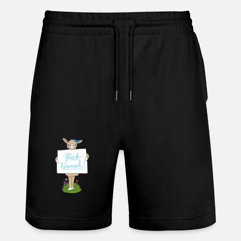 Lama mit Glückwunsch Schild - Stanley/Stella Unisex Bio Joggingshorts Trainer  - Schwarz