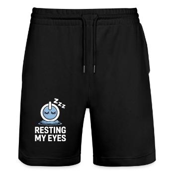 Resting My Eyes Schlafende Augen - Stanley/Stella Trainer Unisex Organic Jogging Shorts - black - Front - Nik (191cm) & Marisol (170cm)