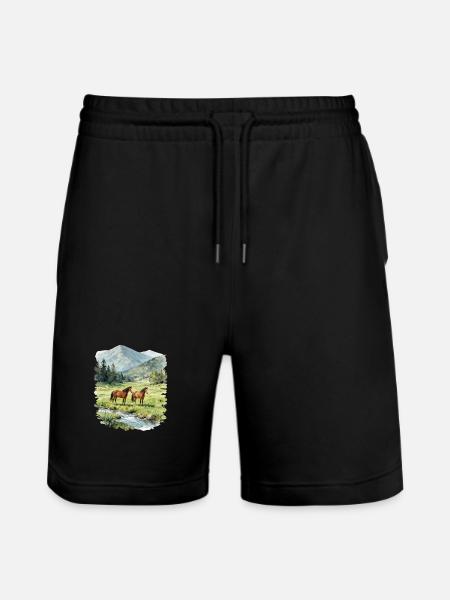 Wasserfarbene Gebirgsponys - Stanley/Stella Unisex Bio Joggingshorts Trainer - Schwarz