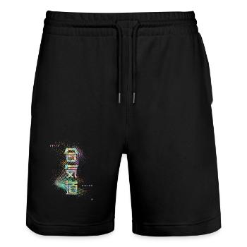 Aikido Unify Colored Kanji Calligraphy Design - Stanley/Stella Trainer Unisex Organic Jogging Shorts - black - Front - Nik (191cm) & Marisol (170cm)