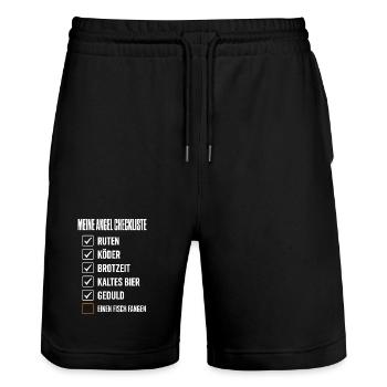 Meine Angel Checkliste Lustiges Angler Motiv mit - Stanley/Stella Unisex Bio Joggingshorts Trainer  - Schwarz - Vorne - Nik (191cm) & Marisol (170cm)