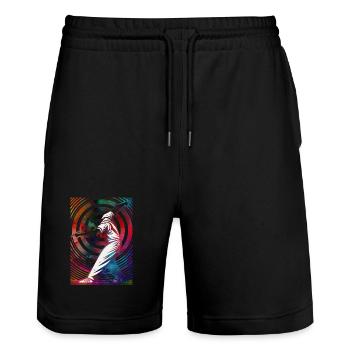 Golfer in a colorful whirlpool - Stanley/Stella Trainer Unisex Organic Jogging Shorts - black - Front - Nik (191cm) & Marisol (170cm)
