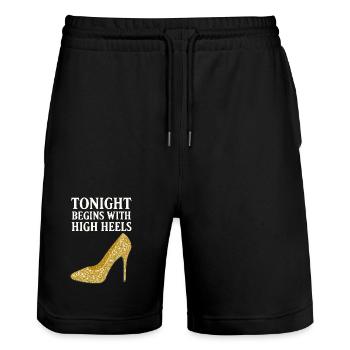 Talons hauts pailletés – Ce soir commence par... - Short de jogging bio TRAINER Stanley/Stella unisexe - noir - Devant - Nik (191cm) & Marisol (170cm)