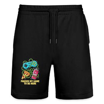 Ich habe mein Spiel für dich pausiert - Stanley/Stella Unisex Bio Joggingshorts Trainer  - Schwarz - Vorne - Nik (191cm) & Marisol (170cm)