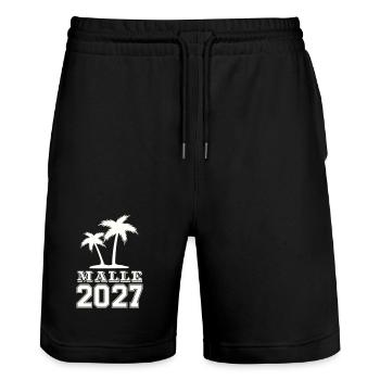 Malle Insel 2027 Grafik - Stanley/Stella Unisex Bio Joggingshorts Trainer  - Schwarz - Vorne - Nik (191cm) & Marisol (170cm)