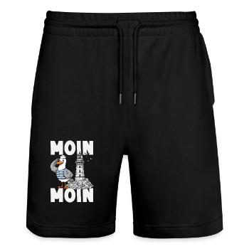 Moin Moin Norden - Maritimes Norddeutsch Design - Stanley/Stella Unisex Bio Joggingshorts Trainer  - Schwarz - Vorne - Nik (191cm) & Marisol (170cm)