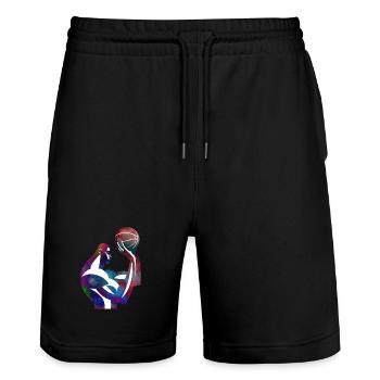 Basketball player in Colorful Abstraction - Stanley/Stella Trainer Unisex Organic Jogging Shorts - black - Front - Nik (191cm) & Marisol (170cm)