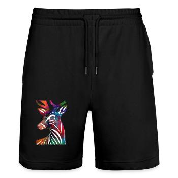 Colorful abstract deer - Stanley/Stella Trainer Unisex Organic Jogging Shorts - black - Front - Nik (191cm) & Marisol (170cm)