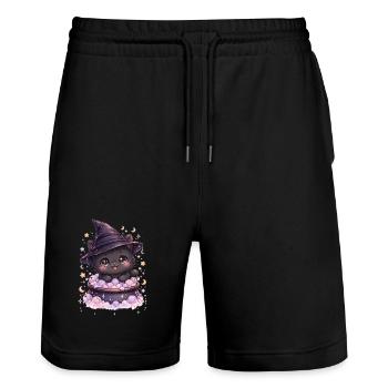 Sorcières - Chat Sorcier Kawaii - Short de jogging bio TRAINER Stanley/Stella unisexe - noir - Devant - Nik (191cm) & Marisol (170cm)