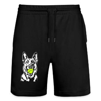 Malinois Ball Balljunkie Hunde Wilsigns - Stanley/Stella Unisex Bio Joggingshorts Trainer  - Schwarz - Vorne - Nik (191cm) & Marisol (170cm)