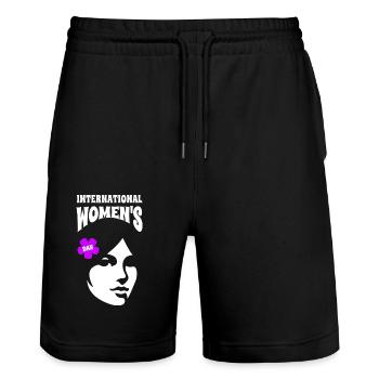 Journée internationale de la femme - Cadeau - Short de jogging bio TRAINER Stanley/Stella unisexe - noir - Devant - Nik (191cm) & Marisol (170cm)
