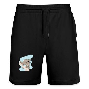 Design illustré avec wildcat - Short de jogging bio TRAINER Stanley/Stella unisexe - noir - Devant - Nik (191cm) & Marisol (170cm)