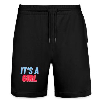 C’est une fille - C’est la naissance d’une fille révélée - Short de jogging bio TRAINER Stanley/Stella unisexe - noir - Devant - Nik (191cm) & Marisol (170cm)