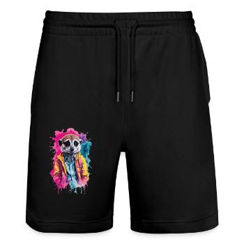 Surikat Bunt in Aquarell, Neon. Illustration - Stanley/Stella Unisex Bio Joggingshorts Trainer  - Schwarz - Vorne - Nik (191cm) & Marisol (170cm)