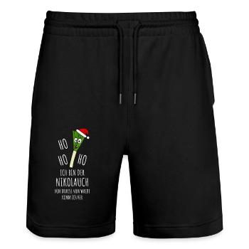 Nikolauch Ho Ho Ho Ich bin der Nikolauch in weiss - Stanley/Stella Unisex Bio Joggingshorts Trainer  - Schwarz - Vorne - Nik (191cm) & Marisol (170cm)
