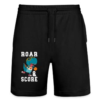Basketball Dino T-Rex Spieler Sport Comic Cartoon - Stanley/Stella Unisex Bio Joggingshorts Trainer  - Schwarz - Vorne - Nik (191cm) & Marisol (170cm)