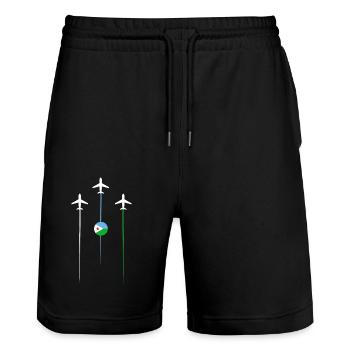 Djibouti Airlines - Stanley/Stella Trainer Unisex Organic Jogging Shorts - black - Front - Nik (191cm) & Marisol (170cm)