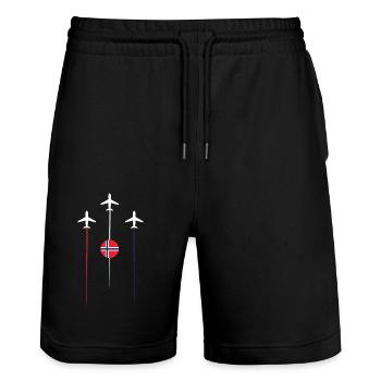 Norway Airlines - Stanley/Stella Trainer Unisex Organic Jogging Shorts - black - Front - Nik (191cm) & Marisol (170cm)