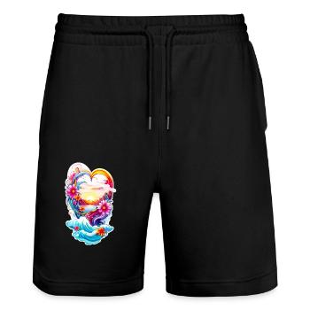 Cœur d’amour - Short de jogging bio TRAINER Stanley/Stella unisexe - noir - Devant - Nik (191cm) & Marisol (170cm)