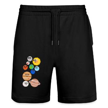 Cute Planets - Stanley/Stella Unisex Bio Joggingshorts Trainer  - Schwarz - Vorne - Nik (191cm) & Marisol (170cm)