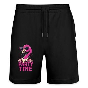 Flamingo Party Time - Fun, Feathers and Celebrations - Stanley/Stella Trainer Unisex Organic Jogging Shorts - black - Front - Nik (191cm) & Marisol (170cm)