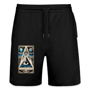 The All-Seeing Eye 01 - Stanley/Stella Trainer Unisex Organic Jogging Shorts - black - Front - Nik (191cm) & Marisol (170cm)