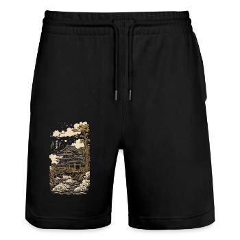 Tempel in Ukiyo-E Vintage Japan Kunst - Stanley/Stella Unisex Bio Joggingshorts Trainer  - Schwarz - Vorne - Nik (191cm) & Marisol (170cm)