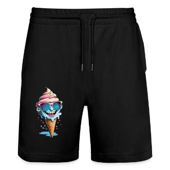 Eiscreme - Stanley/Stella Unisex Bio Joggingshorts Trainer  - Schwarz - Vorne - Nik (191cm) & Marisol (170cm)