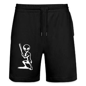 Alien Silhouette Baseball Player UFO Sport - Stanley/Stella Trainer Unisex Organic Jogging Shorts - black - Front - Nik (191cm) & Marisol (170cm)