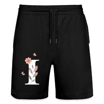 Letter i wildflowers watercolors - Stanley/Stella Trainer Unisex Organic Jogging Shorts - black - Front - Nik (191cm) & Marisol (170cm)