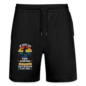 Father's Day T-shirt - Cool Rugby Dad - Stanley/Stella Trainer Unisex Organic Jogging Shorts - black - Front - Nik (191cm) & Marisol (170cm)