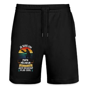 T-shirt de la fête des pères - Papa Pêcheur Cool - Short de jogging bio TRAINER Stanley/Stella unisexe - noir - Devant - Nik (191cm) & Marisol (170cm)