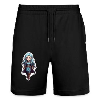Mittelalterliche Fantasy-Assassine - Stanley/Stella Unisex Bio Joggingshorts Trainer  - Schwarz - Vorne - Nik (191cm) & Marisol (170cm)