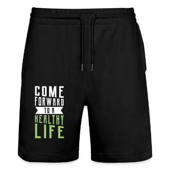 Forward to a Healthy Life - Stanley/Stella Trainer Unisex Organic Jogging Shorts - black - Front - Nik (191cm) & Marisol (170cm)
