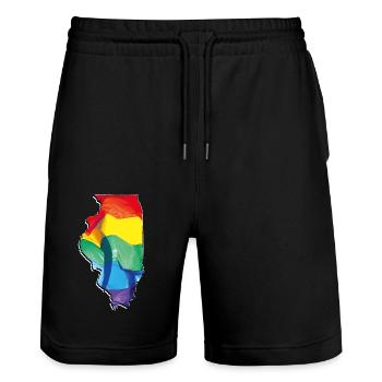 Illinois (États-Unis) | Drapeau réel | LGBTQIA+ - Short de jogging bio TRAINER Stanley/Stella unisexe - noir - Devant - Nik (191cm) & Marisol (170cm)